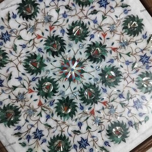 Handmade Marble Inlay Table Top with Malachite, Living Room Decor image 7