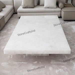White Crystal Quartz Table Top, Natural Stone Slab, Custom Decor