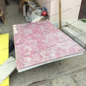 Natural Pink Rose Quartz Dining Living Room Table Top / Crystal Pink Quartz Coffee Center Table / Quartz Countertop / Handmade Interior