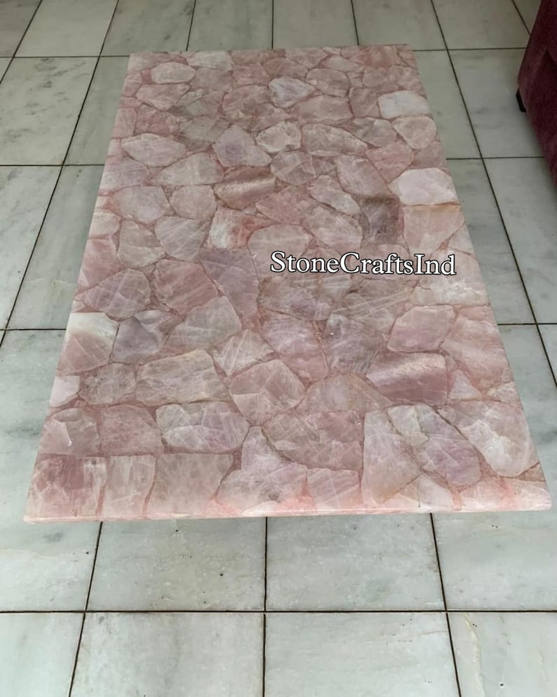 Rose Quartz Coffee Center Table Top / Natural Pink Rose Quartz Side
