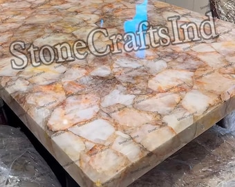 Handmade Golden Quartz Table Top: Natural Crystal Decor