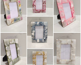 Marble Picture Frame, Natural Handmade Marble Family Photo Frame, Personalized Photo Frame, Unique Color Picture Frame, Wedding Gifts, Frame