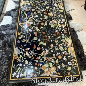 Black Marble Inlay Dining Living Room Table Top, Handmade Marquetry Inlaid With Natural Semiprecious Stones, Marble Coffee Table, Home Decor