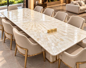 Selenite Crystal Tabletop – Luxury Handmade Natural Stone Dining Table – White Gemstone Home Decor