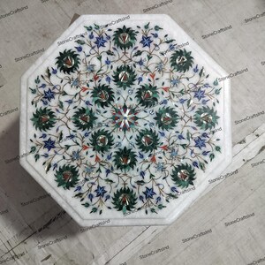 Handmade Marble Inlay Table Top with Malachite, Living Room Decor image 3