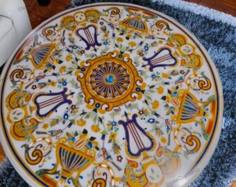Handmade White Marble Inlay Table Top, Pietra Dura Art