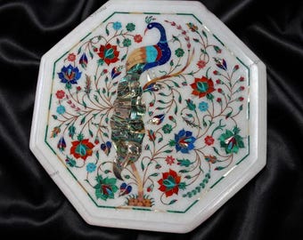 Marmor Inlay Couchtisch Top, Halbedelstein Pfau Kunst