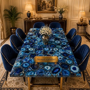 Natural Blue Agate Dining Table – Modern Luxury Dining Room Centerpiece
