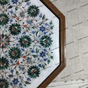 Handmade Marble Inlay Table Top with Malachite, Living Room Decor image 8