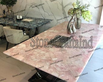 Handmade Pink Rose Quartz Table Top, Dining or Coffee Table, Interior Decor