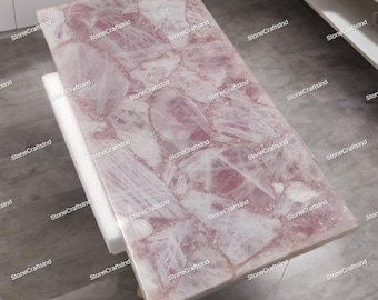 Handmade Pink Rose Quartz Table Top, Crystal Center Table