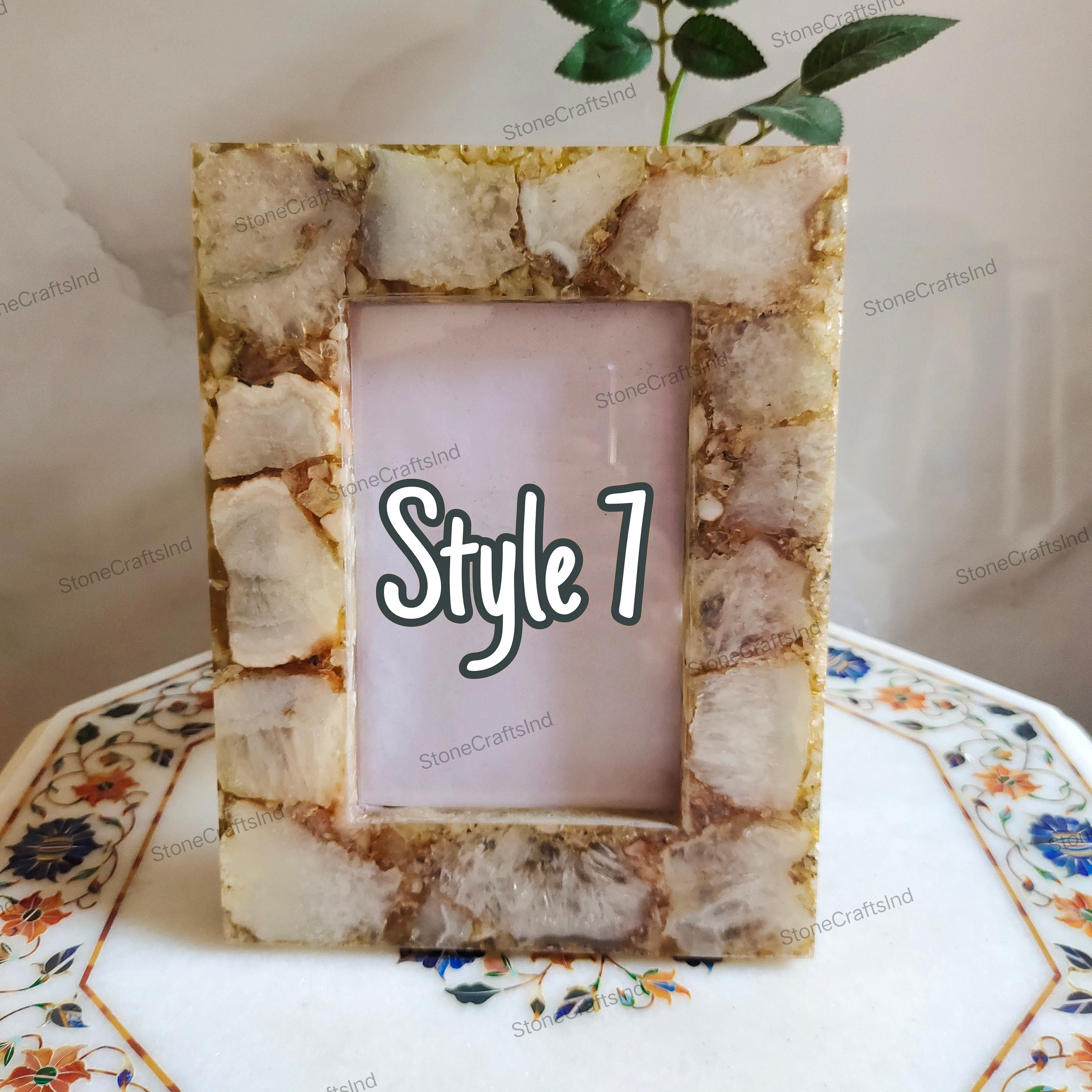 Natural Agate Picture Frame, Epoxy Resin Accent, Handmade in India