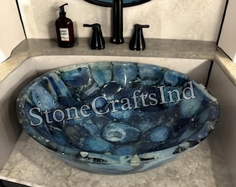 Blue Agate Stone Sink: Natural Stone Wash Basin, Luxury Bathroom