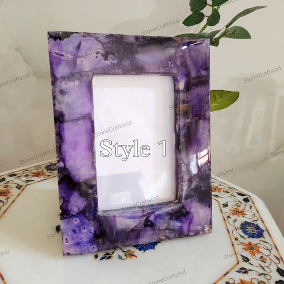 額縁 Picture Stone with Frame Natural Agate Picture Frame, Epoxy Resin Accent, Handmade in India
