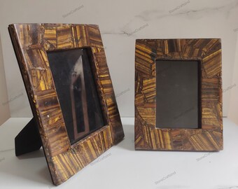 Tiger Eye Picture Frame | Natural Tiger Eye Gemstone Family Photo Frame | Handmade Memorable Frame | Unique Gift for Couple | Wedding Gifts