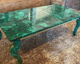 Malachite Coffee Dining Table Top / Natural Malachite Stone Handmade Random Work Coffee Center Table, Dining Room Furniture Home Decor