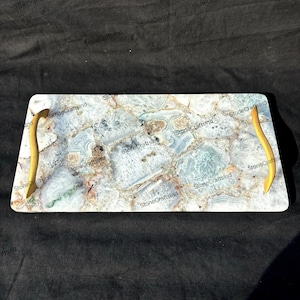 Handcrafted Agate Serving Tray with Handles, Kitchen Decor