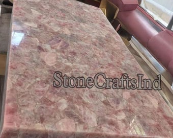 Handmade Rose Quartz Rectangle Table Top, Natural Pink Agate Coffee Table