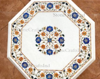 White Marble Inlay Side Table Top / Indian Handmade Table Top / Coffee & End Table / Entryway Table / Living Room Furniture
