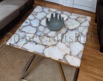 White Agate Stone Square Coffee Table Top, Home Furniture
