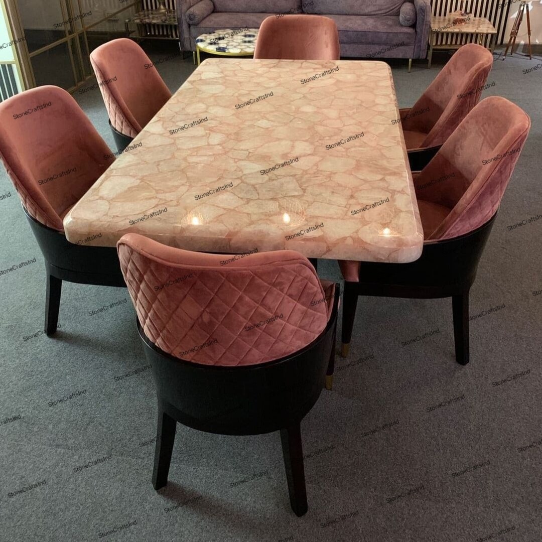 Natural Pink Crystal Quartz Dining Table Top, Pink Rose Quartz Coffee