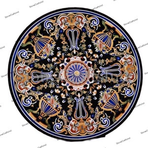 Black Marble Inlay Dining Room Table Top, Semi Precious Stone Inlay Marquetery Art, Decorative Marble Inlay Living Room Table,Home Furniture