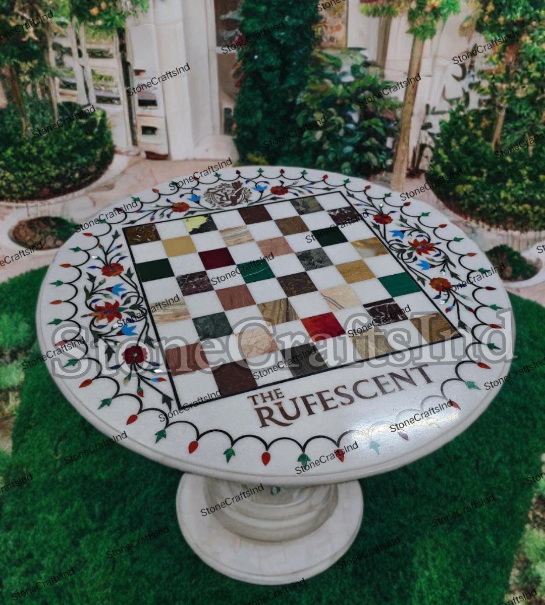 Marble Inlay Chess Table Top: Round, Customizable Stone Game Set - Etsy
