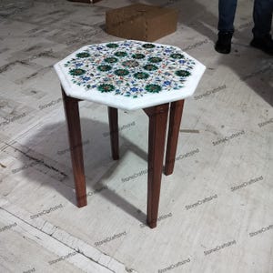 Handmade Marble Inlay Table Top with Malachite, Living Room Decor image 10