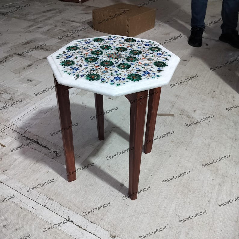 Handmade Marble Inlay Table Top with Malachite, Living Room Decor image 10