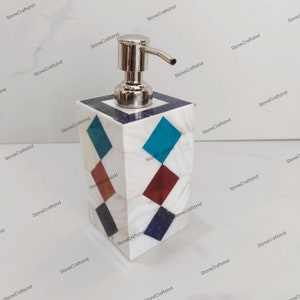 Marble Semiprecious Stone Soap Dispenser / Natural Gem Stones Random Work Art / Handmade Soap Dispenser for Kitchen & Bathroom / Bath Decor