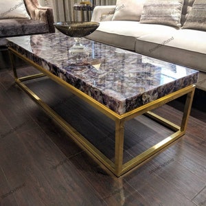 Amethyst Coffee Dining Table Top, Natural Amethyst Stone Living Room Table, Purple Stone Table, Handmade Interior, Home Decor Furniture