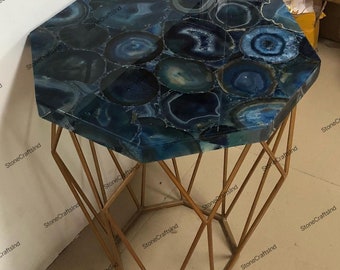 Octagon Blue Agate Coffee Table Top, Home Decor
