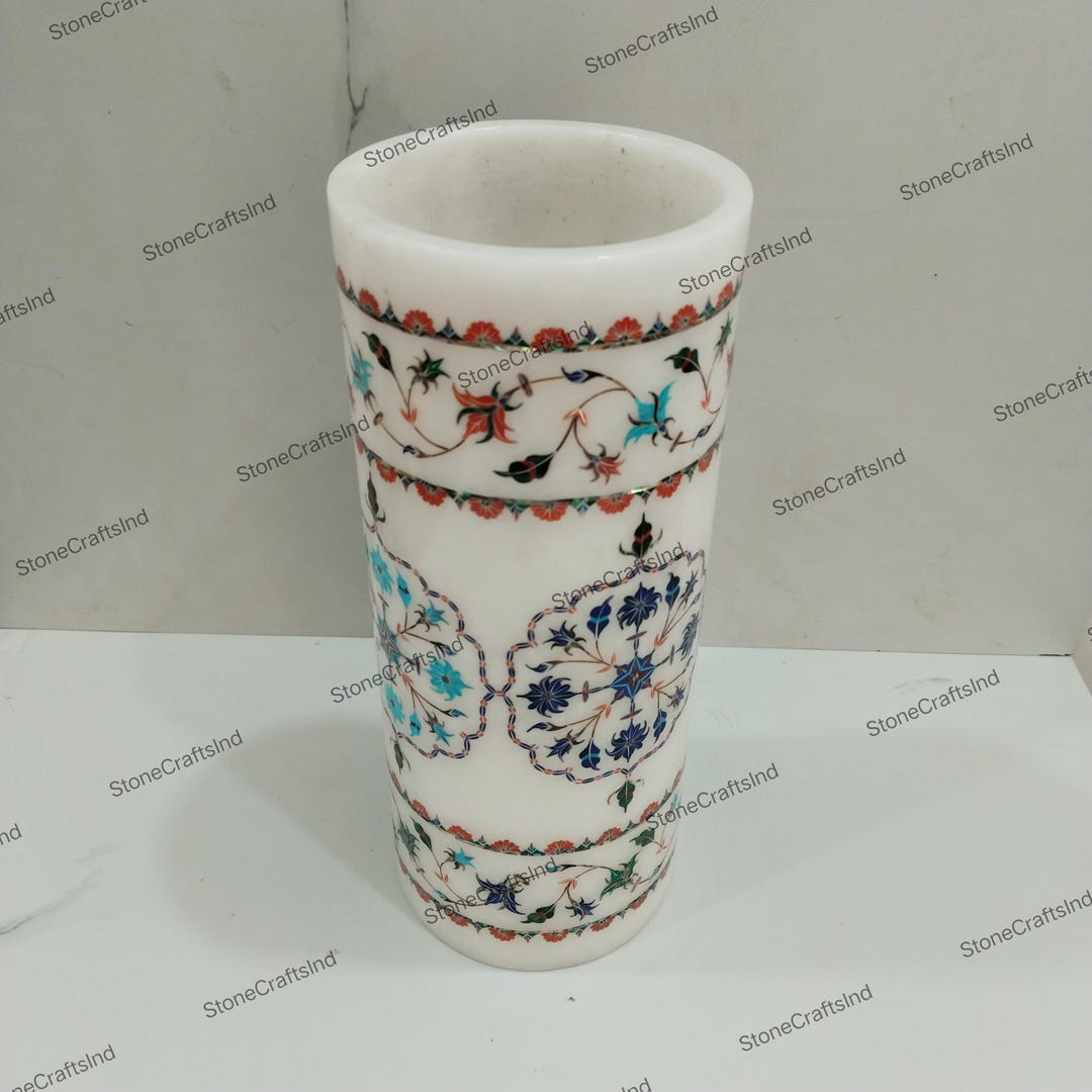 12インチの手工芸品大理石花瓶、花の象嵌細工、テーブルセンターピース