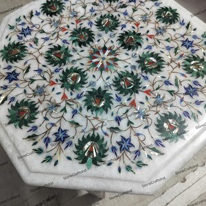 Handmade Marble Inlay Table Top with Malachite, Living Room Decor image 6