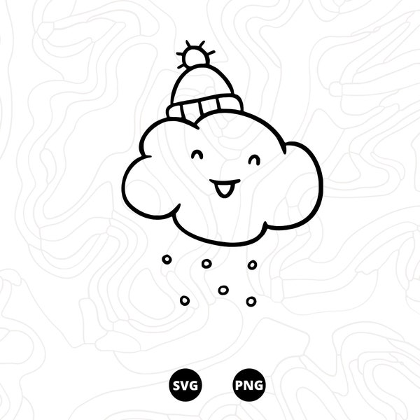 Nuage Kawaï SVG, Nuage mignon SVG, Hiver SVG, Téléchargement svg, png, scanncut, cricut