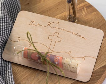 Geldgeschenk Kommunion, Geldgeschenk Taufe, Geldgeschenk Konfirmation, Geldgeschenk aus Holz mit Reagenzglas, personalisiert, Geld schenken