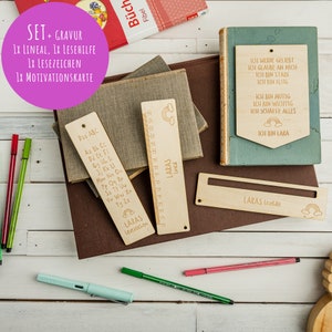 Leeshulp, liniaal, bladwijzer, set, motivatiekaart voor schoolkinderen, gepersonaliseerd cadeau, schoolkind, schoolinschrijving, eerste leerjaar, ABC