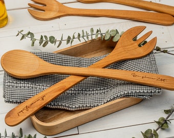 Salatbesteck personalisiert, Salatbesteck mit Gravur, Geschenk, Geschenkidee, Hobbykoch, Küchenutensilien, Kochlöffel