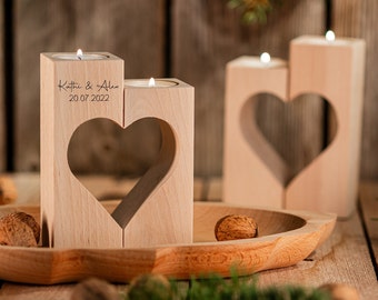 Teelichthalter Herz, Kerzenhalter Holz, Dekoration Hochzeit, Valentinstag, Geschenk Brautpaar, Dekoration Polterabend, Holz-Herz-Hochzeit