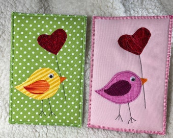 Quilted Postcard Pattern-Fabric Postcard Pattern-Bird with Heart