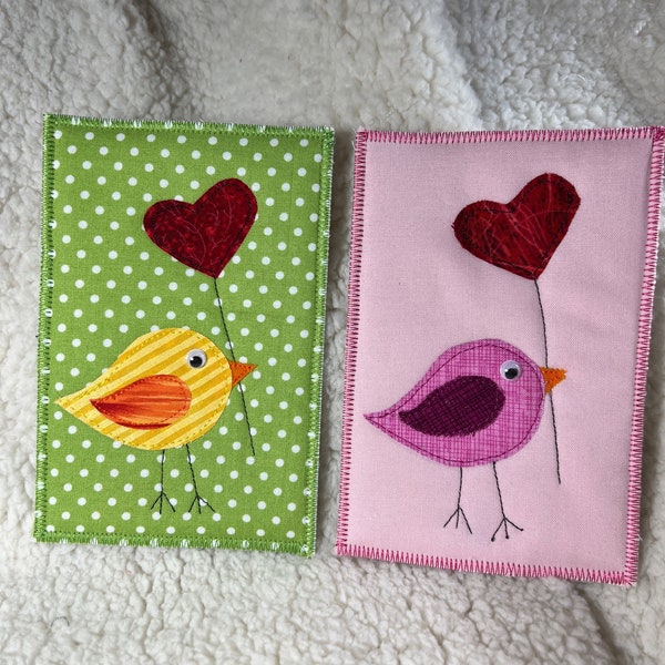Quilted Postcard Pattern-Fabric Postcard Pattern-Bird with Heart