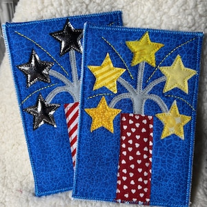 Quilted Postcard Pattern-Fireworks and Stars Fabric Postcard Tutorial Pattern Template-