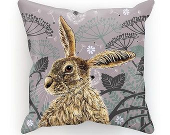 Clay Hare Cushion, Grey, Hare Pillow, Countryside Cushion, Woodland, Wildlife Cushion, Rabbit, Decor