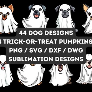 Halloween Cute Ghosts Dogs SVG &amp; PNG Bundle - Funny Ghost Dog Clipart ...
