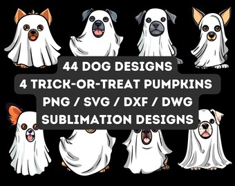 Halloween Cute Ghosts Dogs SVG & PNG Bundle - Engraçado Ghost Dog Clipart - Download digital - Cute Halloween