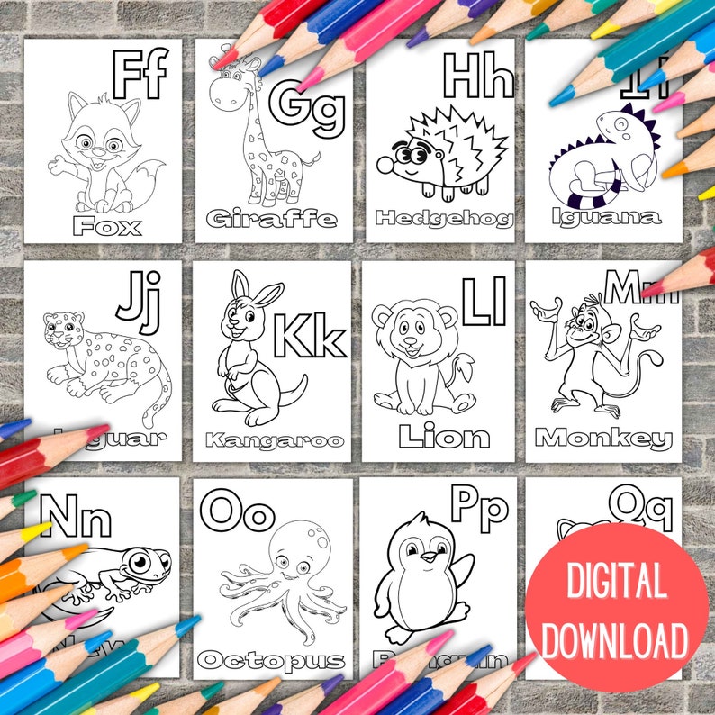 Animal Alphabet Coloring Pages Printable ABC Animal Coloring Etsy