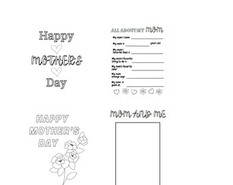 Mother's Day All About Mom Fill In The Blank and Color Sheets/4 Printable & Instant Download - Kids Color Sheet and Self Portraits for Mom
