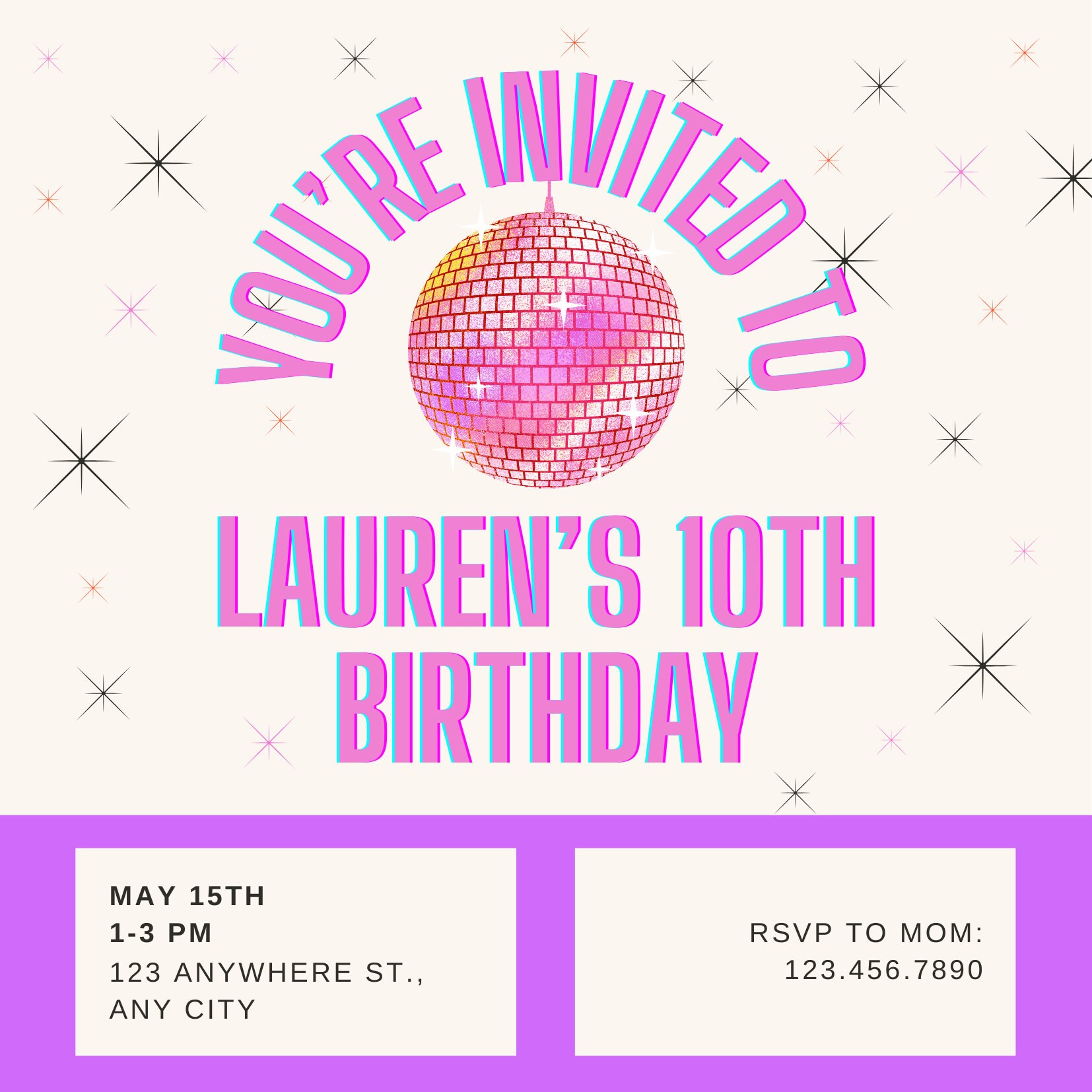 Pink Disco Ball Birthday Invitation, Editable, Printable, Canva ...