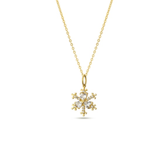 Crystal Snowflake Necklace: 14k Gold Plated Sterling Silver Jewelry