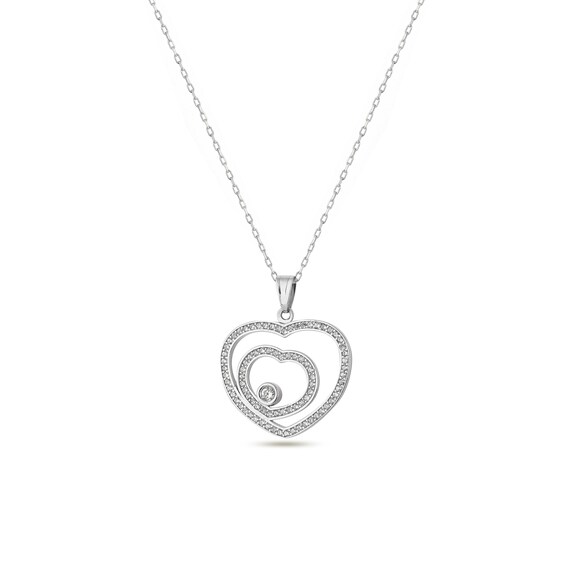 Sterling Silver Heart Necklace, Zircon Stone, Anniversary Gift